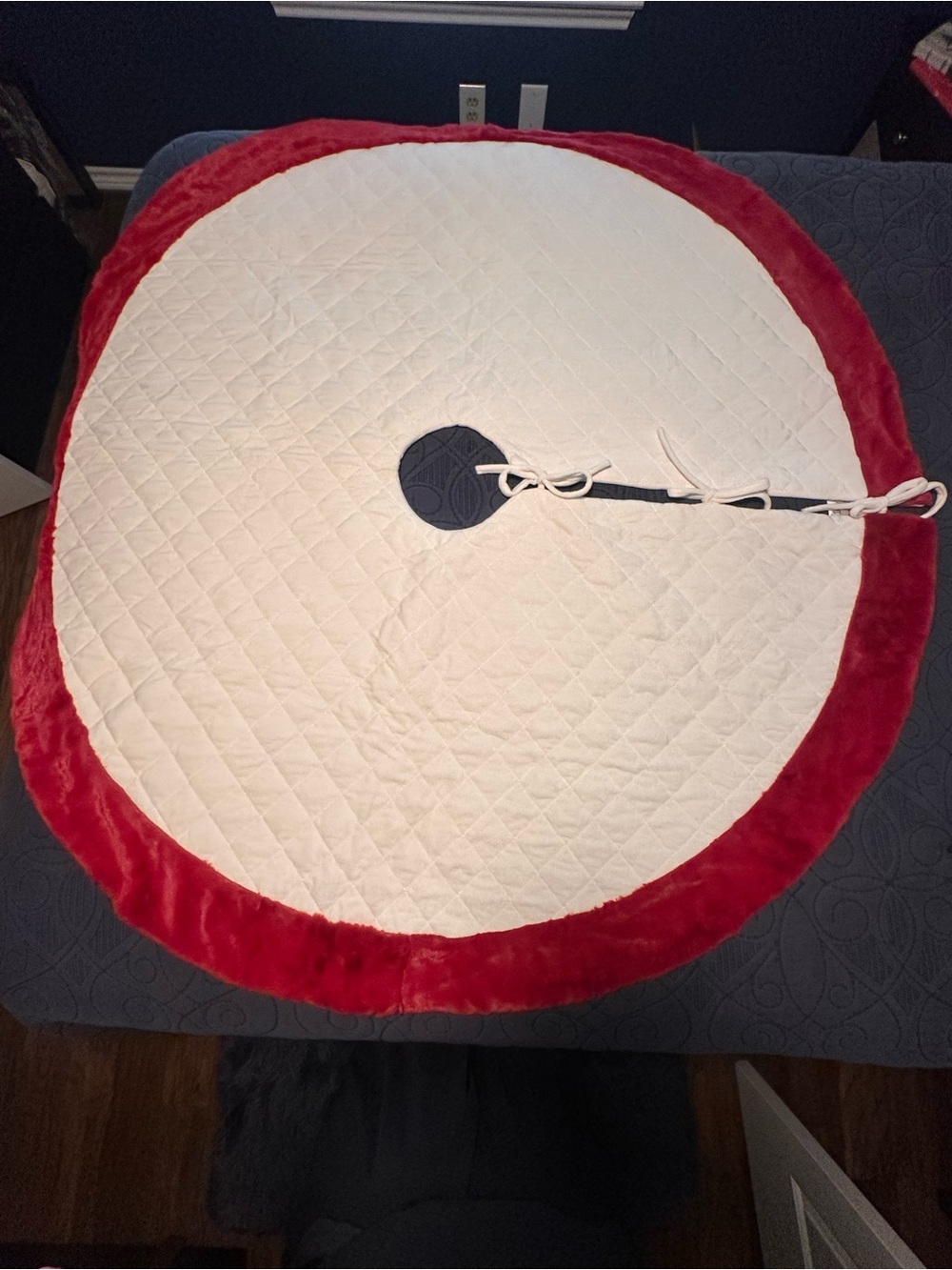 Plush Red & White Velvet and Plush Trim Quilted Tree Skirt